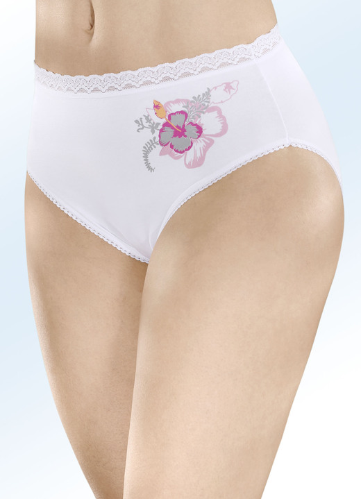 Damenunterwäsche - Slip mit buntem Blumenmotiv, in Größe 038 bis 050, in Farbe WEISS Ansicht 1