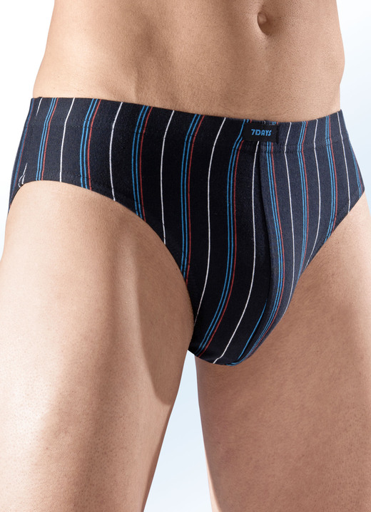 Slips & Unterhosen - Sechserpack Slips mit Streifendessin, in Größe 3XL (9) bis XXL (8), in Farbe 1X SCHWARZ-,1X BORDEAUX-, 1X INDIGO-BUNT, 3X UNI SCHWARZ Ansicht 1