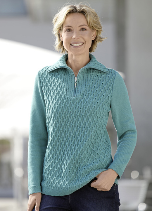Pullover - Pullover mit aufwendiger Struktur, in Größe 038 bis 054, in Farbe MINT