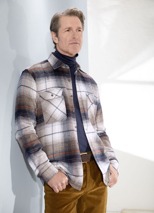 Langarm - «Milano Italy»-Overshirt Langarm - «Milano Italy»-Overshirt, in Größe 3XL(47/48) bis XXL(45/46), in Farbe ECRU-MARINE-TERRAKOTTA KARIERT