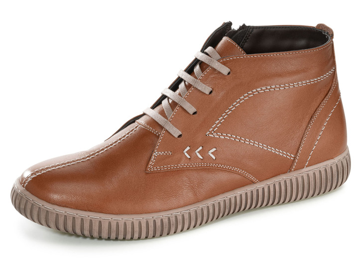 - Gemini Schnür-Bootie mit Ziernähten, in Größe 036 bis 042, in Farbe COGNAC Ansicht 1