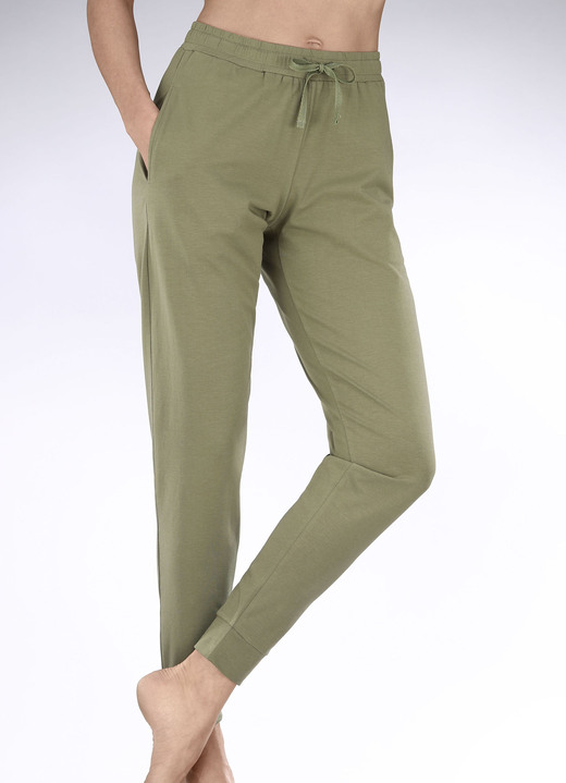 Pyjamas & Shortys - Hose mit BIO-Baumwolle und seitlichen Eingriffstaschen, in Größe 036 bis 052, in Farbe OLIV Ansicht 1