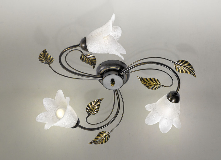 Deckenlampe - Deckenleuchte aus Metall mit dekorativem Blattwerk, in Farbe BRAUN SCHWARZ-GOLD