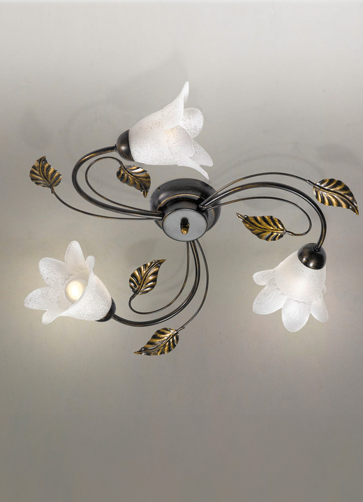 Deckenlampe - Deckenleuchte aus Metall mit dekorativem Blattwerk, in Farbe BRAUN SCHWARZ-GOLD