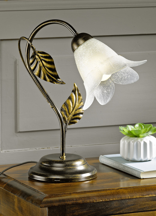 Tischlampe - Tischleuchte aus Metall mit dekorativem Blattwerk, in Farbe BRAUN SCHWARZ-GOLD