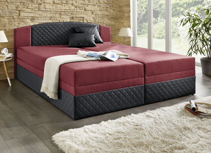 Wohnen - Boxspringbett mit Kopfteilverstellung und 2 Dekokissen, in Farbe SCHWARZ-ROT Ansicht 1