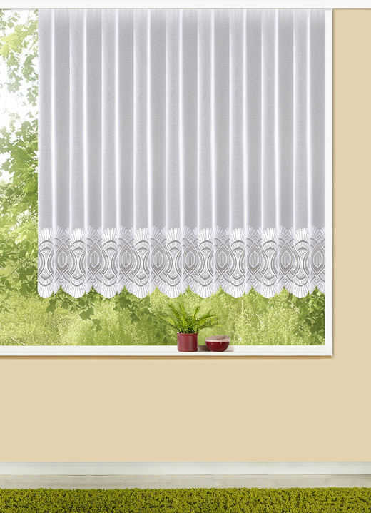Klassisch - Blumenfenster-Vorhang mit Universalschienenband, in Größe 136 (H90xB300 cm) bis 181 (H175xB600 cm), in Farbe WEISS Ansicht 1