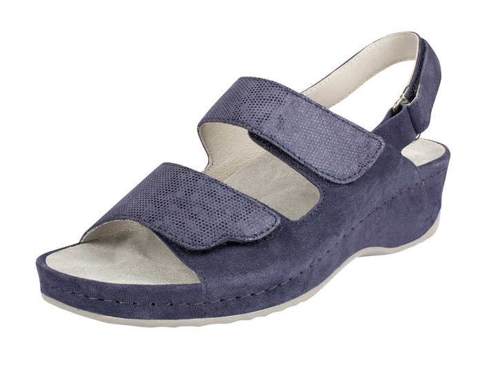 Sandaletten & Pantoletten - Bequeme Klett-Sandalette aus Velours-Leder, in Größe 036 bis 042, in Farbe BLAU Ansicht 1