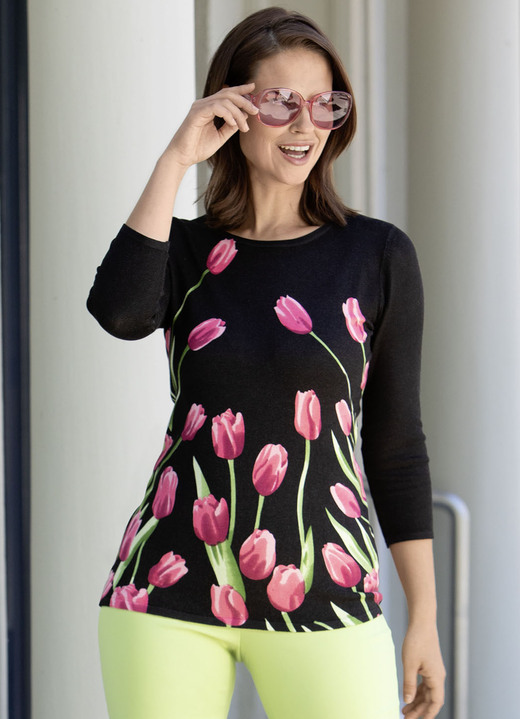 - Pullover in Feinstrick, in Größe L(44/46) bis XXL(52/54), in Farbe SCHWARZ-ROSENHOLZ-MULTICOLOR
