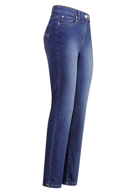 Hosen mit Knopf- und Reissverschluss - Jeans mit schönen Stickereien und funkelnden Strassteinen Hosen mit Knopf- und Reissverschluss - Jeans mit schönen Stickereien und funkelnden Strassteinen, in Größe 017 bis 052, in Farbe JEANSBLAU
