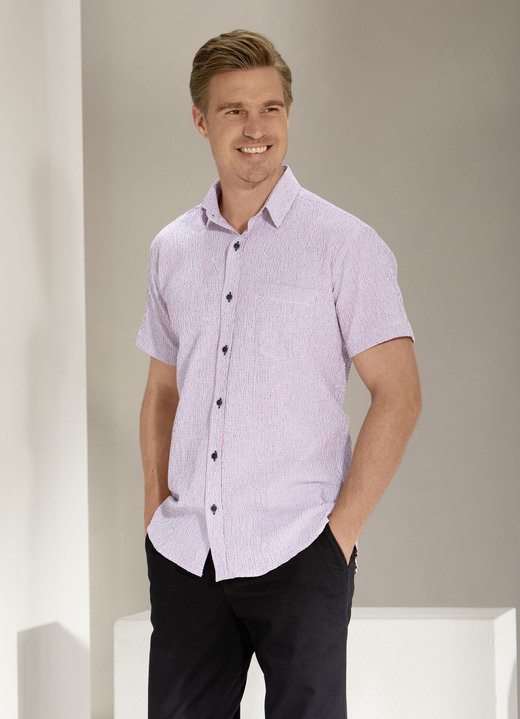 - Seersucker Hemd von «Milano Italy» in 3 Farben, in Größe 3XL (47/48) bis XXL (45/46), in Farbe BLAU-ROT GESTREIFT