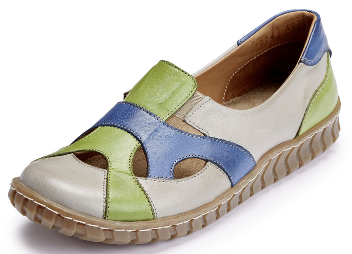 - Gemini Slipper aus Rind-Nappaleder, in Größe 036 bis 042, in Farbe TAUPE-GRÜN-BLAU Ansicht 1