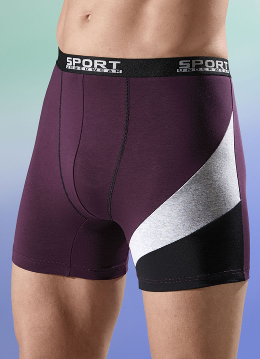 Herrenunterwäsche - Viererpack Pants mit Elastikbund und Einsätzen, in Größe 005 bis 011, in Farbe 2X BORDEAUX, 2X SCHWARZ