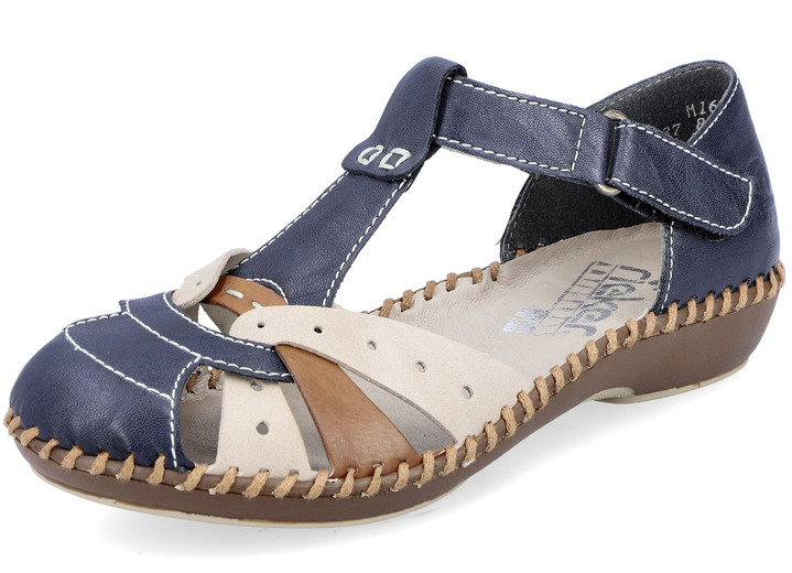 Schuhe - Rieker Sandale in schickem Dessin, in Größe 036 bis 042, in Farbe MARINE-BEIGE-COGNAC Ansicht 1