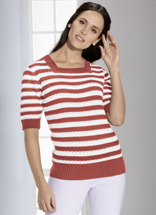 3/4-Arm - Pulli in Ringeldessin, in Größe 036 bis 052, in Farbe TERRA-WEISS Ansicht 1