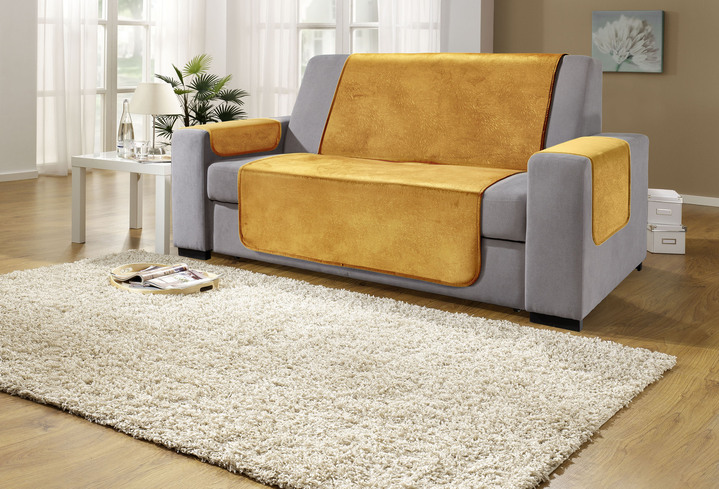 Sessel- & Sofaüberwürfe - Sessel- und Sofaschoner mit Anti-Rutsch-Beschichtung, in Größe 101 (Sesselschoner, 50x150 cm) bis 865 (2 Armlehnenschoner, 50x 70 cm), in Farbe GOLD Ansicht 1