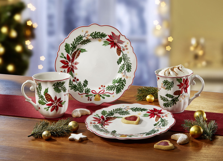 - Weihnachtliches Service aus Fine Bone China-Porzellan, in Farbe WEISS-GRÜN-ROT, in Ausführung Henkelbecher, 2er-Set Ansicht 1