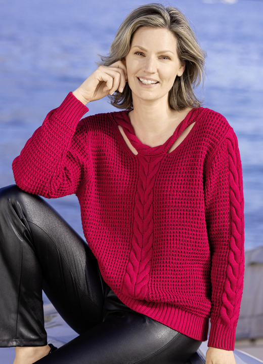 Langarm - Pullover mit Cut-Outs, in Größe 036 bis 052, in Farbe ROT Ansicht 1