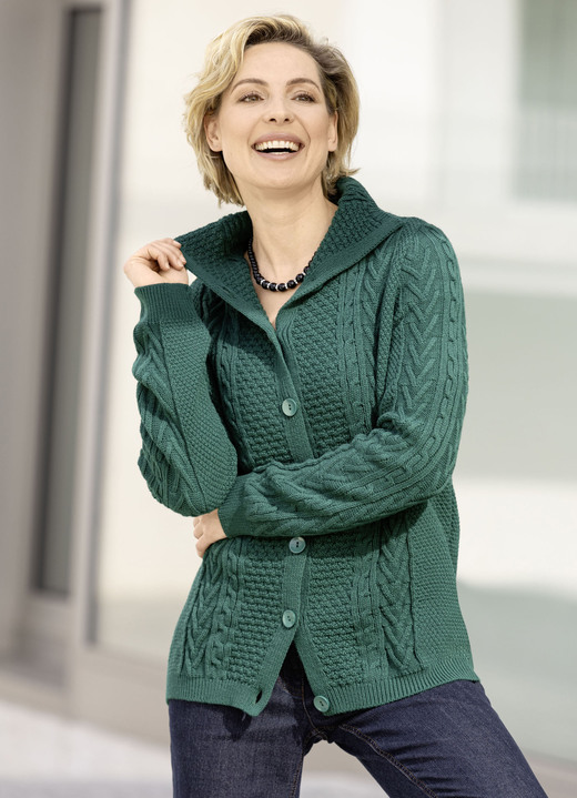 Strickjacken - Strickjacke in Strukturmix, in Größe 038 bis 052, in Farbe DUNKELGRÜN Ansicht 1