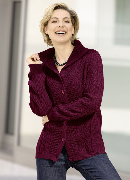 Strickjacken - Strickjacke in Strukturmix, in Größe 038 bis 052, in Farbe BORDEAUX Ansicht 1