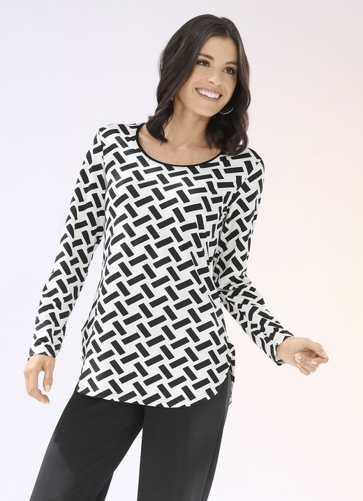 Shirts - Allover gemustertes Shirt, in Größe 034 bis 040, in Farbe ECRU-SCHWARZ Ansicht 1
