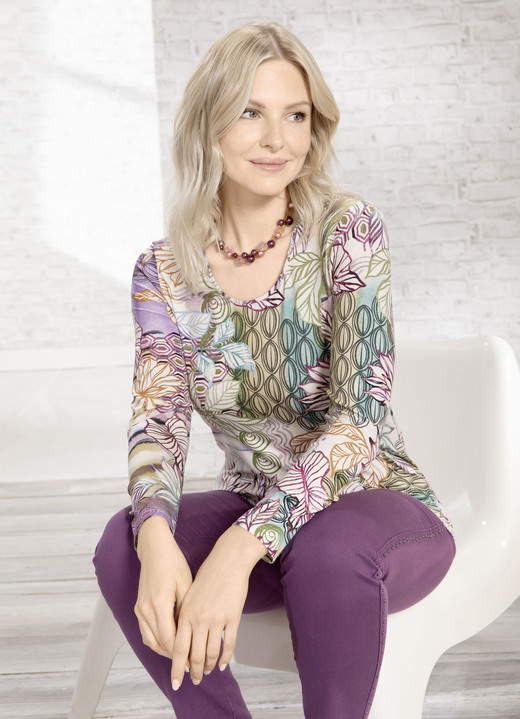 - Hübsches Shirt mit Rundhalsausschnitt, in Größe 040 bis 052, in Farbe BEIGE-GRÜN Ansicht 1