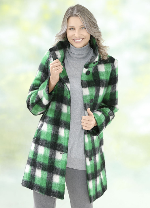 Jacken & Mäntel - Longjacke mit Karodessin, in Größe 036 bis 052, in Farbe BOTTEGAGRÜN-SCHWARZ-ECRU