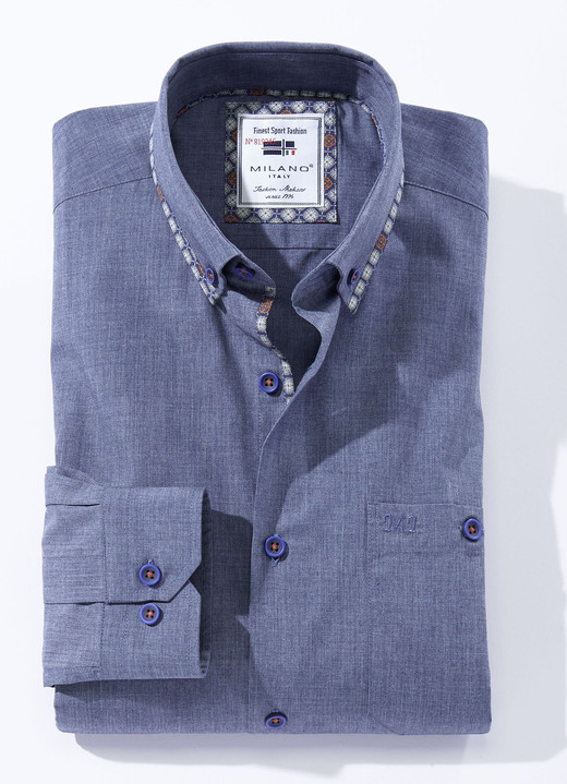 Hemden - «Milano Italy»-Hemd in 4 Farben, in Größe 3XL (47/48) bis XXL (45/46), in Farbe BLAU MELIERT Ansicht 1