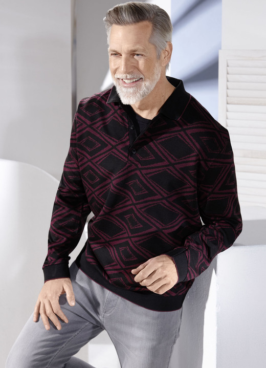 Shirts & Sweatshirts - Poloshirt mit kurzer Knopfleiste, in Größe 046 bis 062, in Farbe BORDEAUX-SCHWARZ