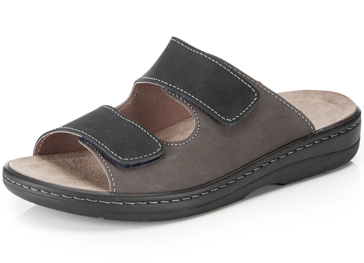Sandalen & Pantoletten - GINO GALANTE, bequeme Herren-Pantoletten, Weite H, mit herausnehmbarem Fussbett, in Größe 040 bis 046, in Farbe DUNKELBLAU-MOKKA Ansicht 1