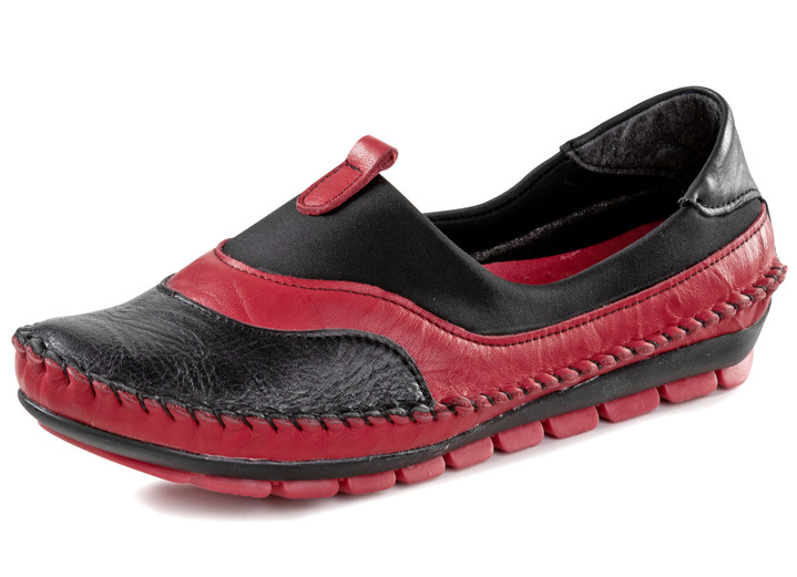 Slipper & Schnürschuhe - Gemini, bequeme Damen-Slipper, Weite G, mit herausnehmbarem Fussbett, in Größe 035 bis 042, in Farbe SCHWARZ-ROT Ansicht 1