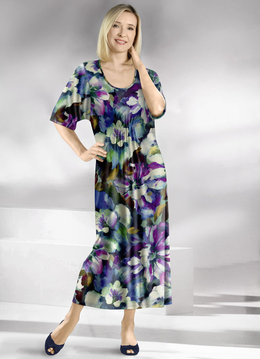 Hauskleider - Kaftan nit farbbrillantem Inkjet-Druck, in Größe 038 bis 062, in Farbe BLAU-BEERE-BUNT