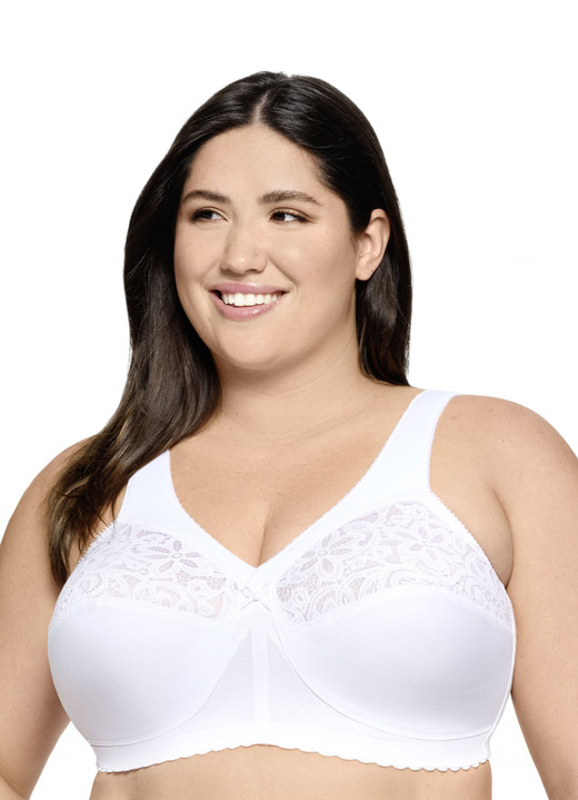 BH ohne Formbügel - Glamorise Stütz-BH mit Stickereispitze, in Größe 080 bis 130, in Cup B, in Farbe WEISS Ansicht 1