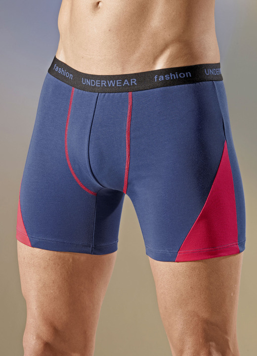 - Viererpack Pants mit Elastikbund und Einsätzen, in Größe 004 bis 011, in Farbe 2X JEANSBLAU-ROT, 2X NAVY-JEANSBLAU