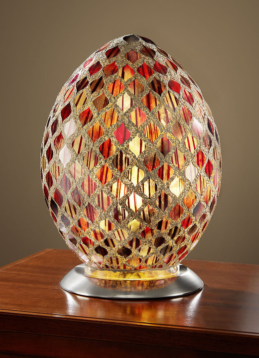 Tischlampe - Tischlampe in Eiform mit faszinierendem Mosaik-Effekt, in Farbe ROT-GOLD Ansicht 1
