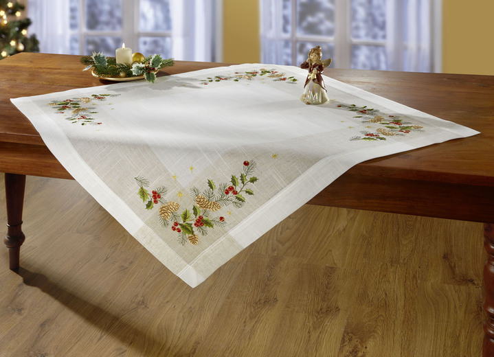 Heimtextilien - Aufwendig bestickte Tischdecke oder Kissenbezug, in Größe 101 (Deckchen, 35x 50 cm) bis 404 (Kissenbezug, 40x 40 cm), in Farbe SEKT-BUNT Ansicht 1
