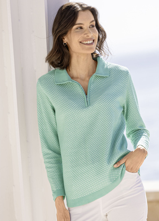 Pullover - Pullover mit dezentem Glanz, in Größe 038 bis 054, in Farbe MINT-ECRU Ansicht 1