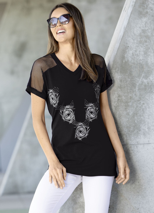 Longshirts - Longshirt mit Kontrast-Druck in 2 Farben Longshirts - Longshirt mit Kontrast-Druck in 2 Farben, in Größe 038 bis 054, in Farbe SCHWARZ