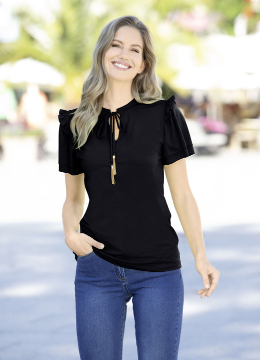 Shirts - Shirt mit Rüschenbesatz in 2 Farben, in Größe 036 bis 050, in Farbe SCHWARZ Ansicht 1