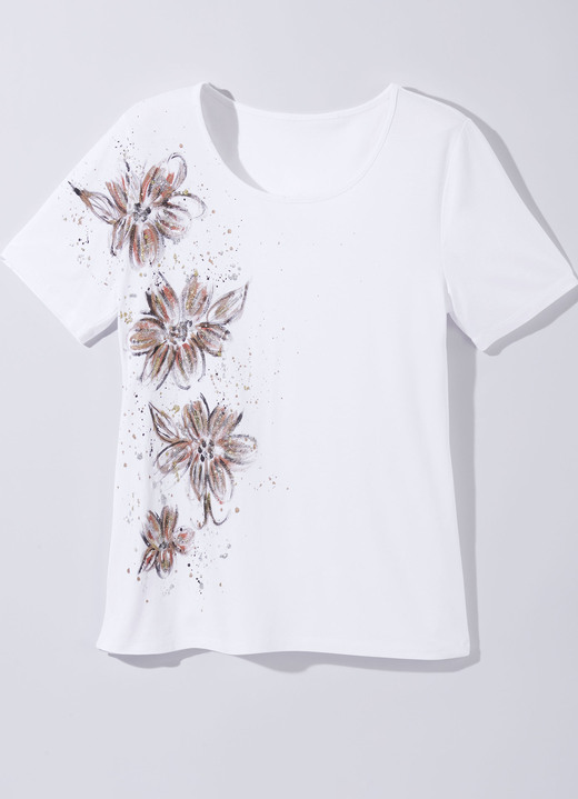 - Shirt mit handbemaltem Glitzerornament, in Größe 036 bis 052, in Farbe WEISS