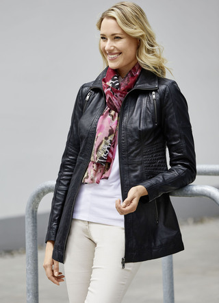 Lederjacke mit Zierstepp