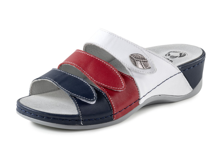 - Mubb Pantolette aus Nappaleder mit Metallschmuck, in Größe 036 bis 042, in Farbe BLAU-ROT-WEISS Ansicht 1