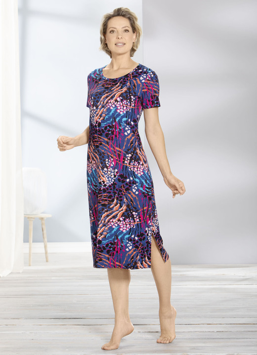 Homewear & Freizeitmode - Hauskleid in Animal-Optik, in Größe 036 bis 062, in Farbe BLAU-BUNT Ansicht 1