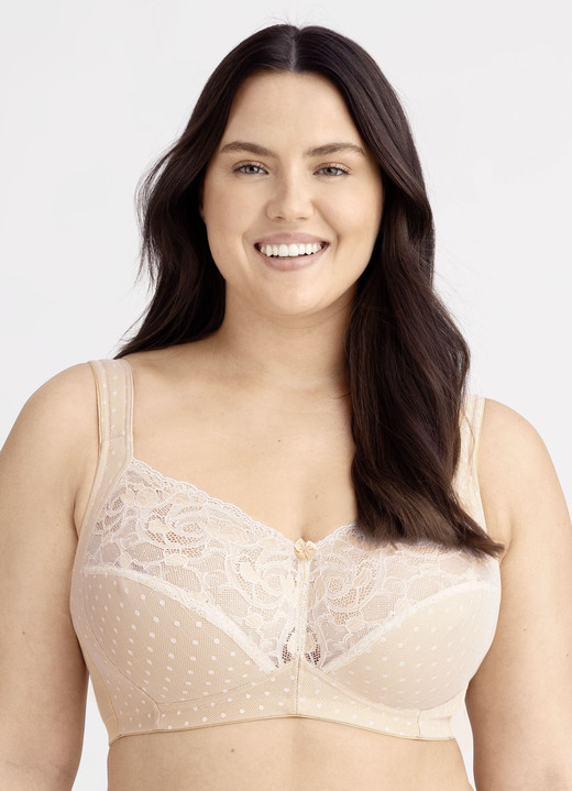 BH ohne Formbügel - Miss Mary BH mit Elastikspitze, in Größe 075 bis 105, in Cup E, in Farbe BEIGE Ansicht 1