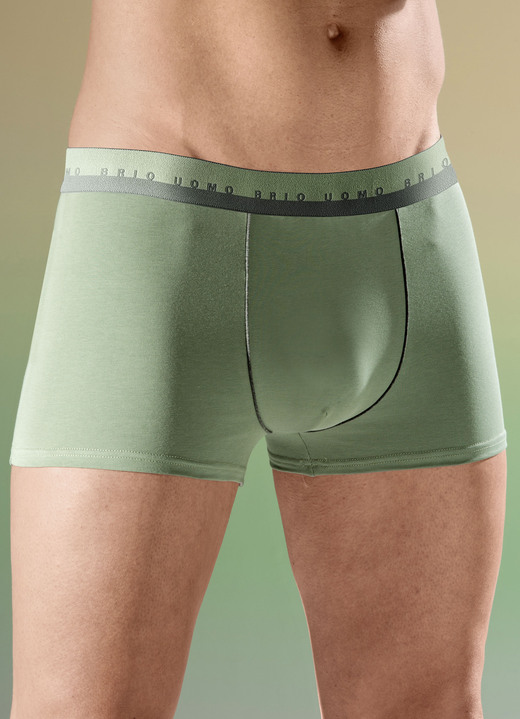 Herrenunterwäsche - Viererpack Pants mit Elastikbund, in Größe 004 bis 011, in Farbe 2X SALBEIGRÜN, 2X BLAU
