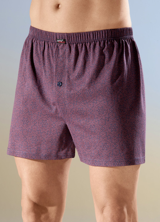 Pants & Boxershorts - Viererpack Boxershorts mit knöpfbarem Eingriff, in Größe 005 bis 016, in Farbe 2X BORDEAUX-MARINE, 2X UNI MARINE