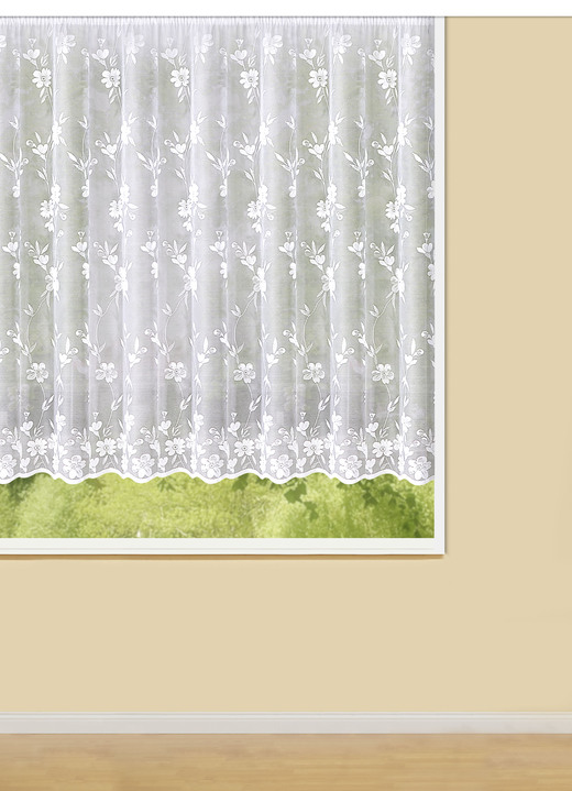 Modern - Blumenfenster-Vorhang Blumenranke mit Universalschienenband, in Größe 140 (H125xB300 cm) bis 179 (H175xB450 cm), in Farbe WEISS Ansicht 1