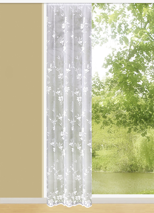 Modern - Langvorhang Blumenranke mit Universalschienenband, in Größe 236 (H220xB300 cm) bis 298 (H245xB600 cm), in Farbe WEISS Ansicht 1