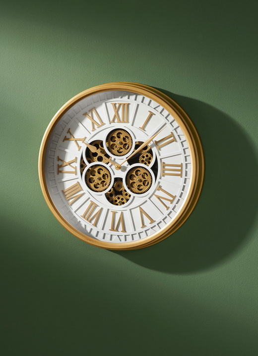 Uhren - Wanduhr mit sichtbaren Zahnrädern, in Farbe WEISS Ansicht 1