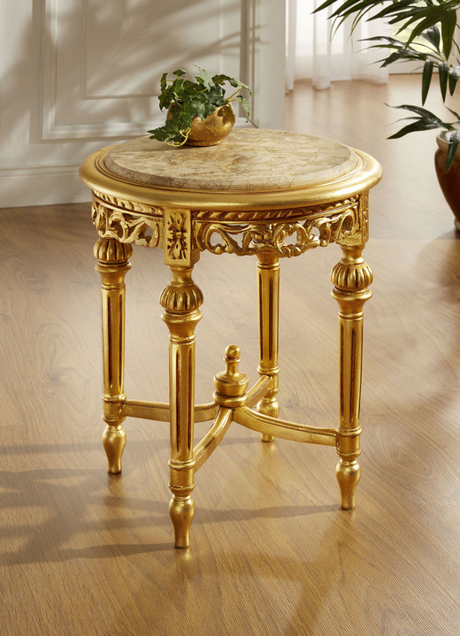 Tische - Beistelltisch mit Marmor-Konglomeratplatte und Blattgold-Auflage, in Farbe GOLD